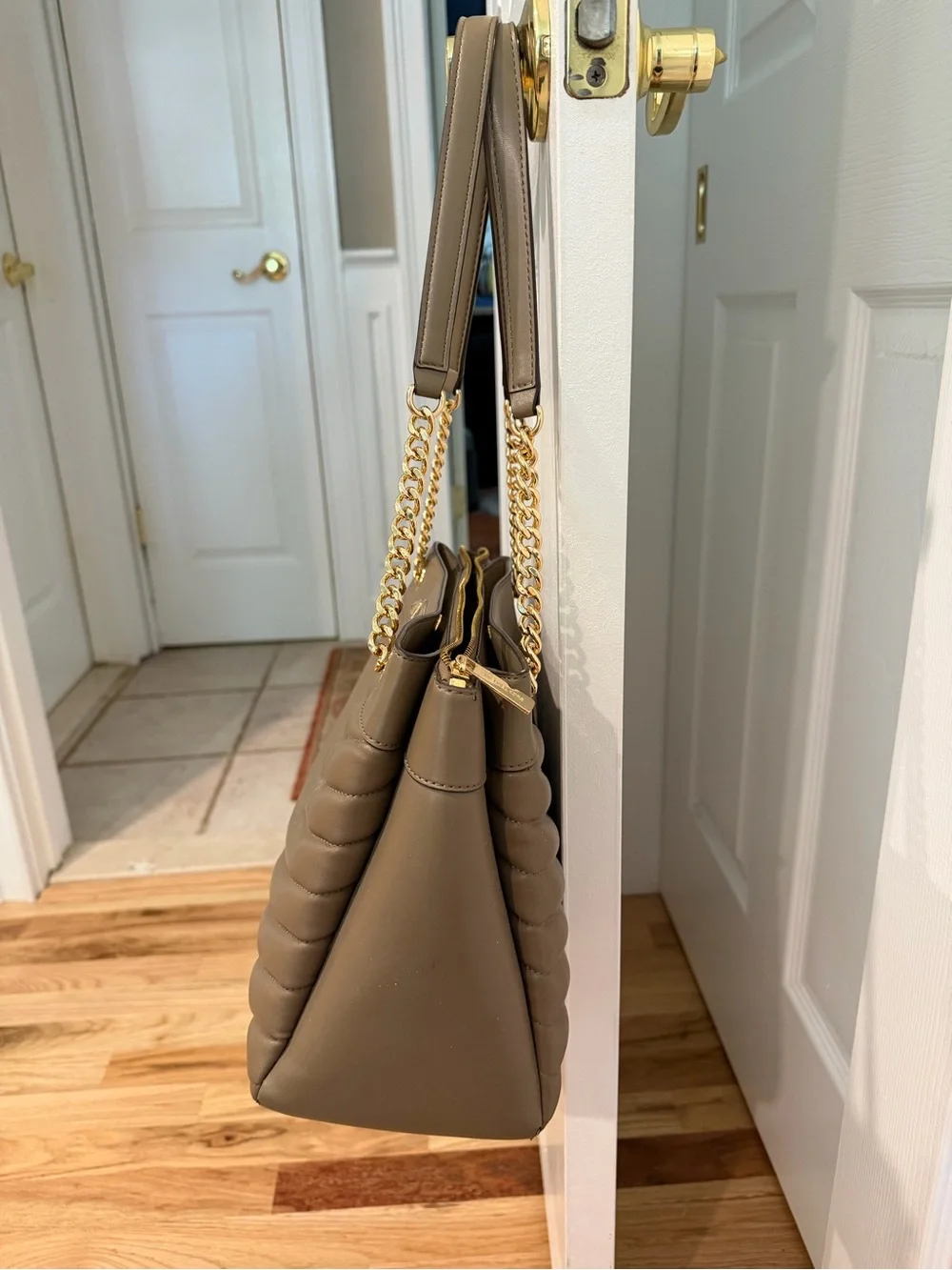 Michael Kors Whitney Taupe Quilted Leather Shoulder Bag